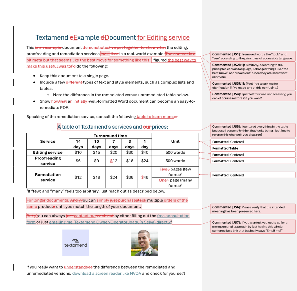 Example of Textamend editing service with changes tracked. Select link for accessible PDF.